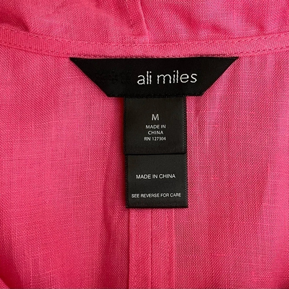 Ali Miles Cowl Neck 100% Linen Top Medium Pockets Lagenlook Roll Tab Sleeves - Picture 6 of 8